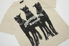 REPRESENT, a trendy brand from Europe and America, is a vintage washed black short sleeved T-shirt for Doberman Inu. It is a loose cotton T-shirt for both men and women