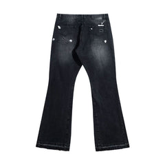 European and American fashion brand Gallery Dep splashed ink, ripped holes, washed water, black patchwork micro flared jeans, retro casual pants