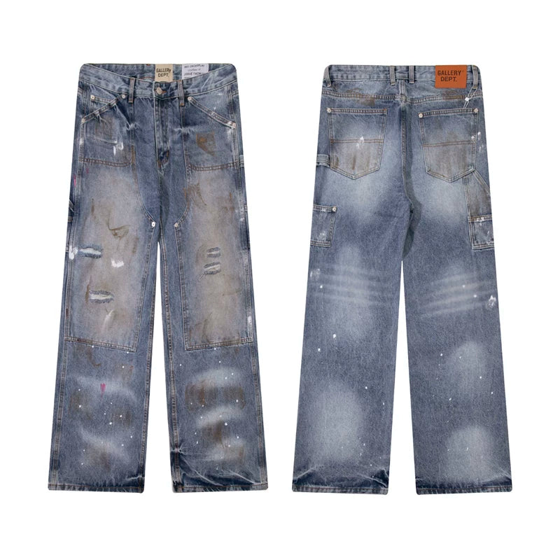 Gallery Dep, a trendy brand in Europe and America, is doing old, splashed paint, torn holes, dirty, dirty, Feng Shui washed, mud dyed, lumberjack clothes, jeans