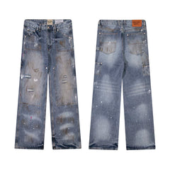 Gallery Dep, a trendy brand in Europe and America, is doing old, splashed paint, torn holes, dirty, dirty, Feng Shui washed, mud dyed, lumberjack clothes, jeans
