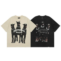 REPRESENT, a trendy brand from Europe and America, is a vintage washed black short sleeved T-shirt for Doberman Inu. It is a loose cotton T-shirt for both men and women
