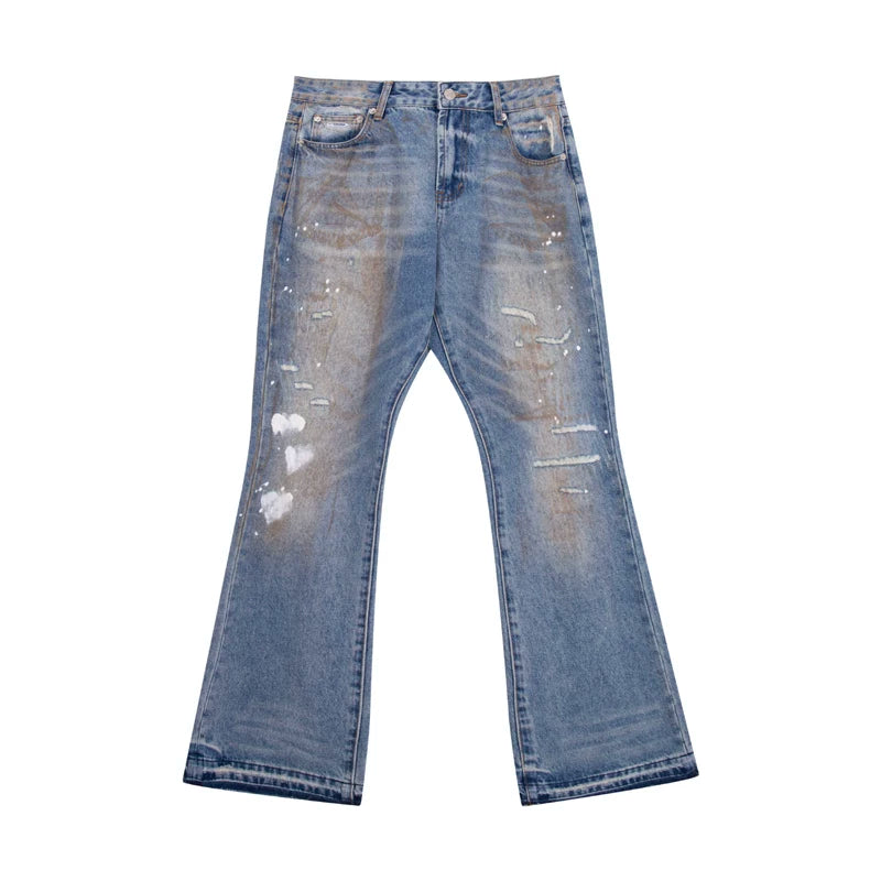 European and American fashion brand Gallery Dep embroidery sticker fabric for old, splashed ink heavy industry micro pull jeans for dirty long pants