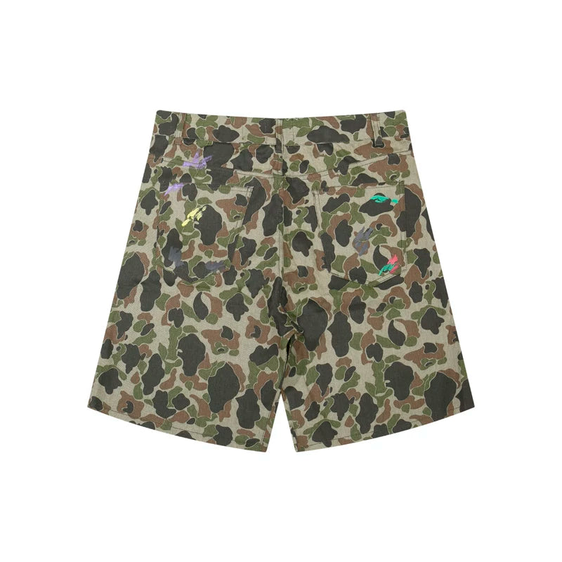 European and American fashion brand Gallery Dep hand-painted splashed ink washed work pants camouflage shorts loose casual five quarter pants