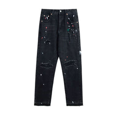 European and American fashion brand Gallery Dep vintage, splashed ink, ripped holes, washed water, black straight leg jeans, casual long pants