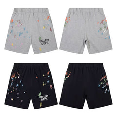 Gallery Trendy Dept hand-painted ink splattered vintage letter logo slogan shorts pure cotton casual pants five quarter pants