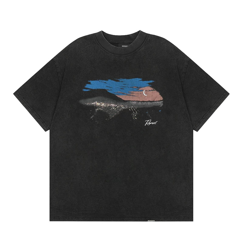 REPRESENT urban night print short sleeved T-shirt from European and American fashion brands, men's and women's trendy loose cotton half sleeved T-shirt