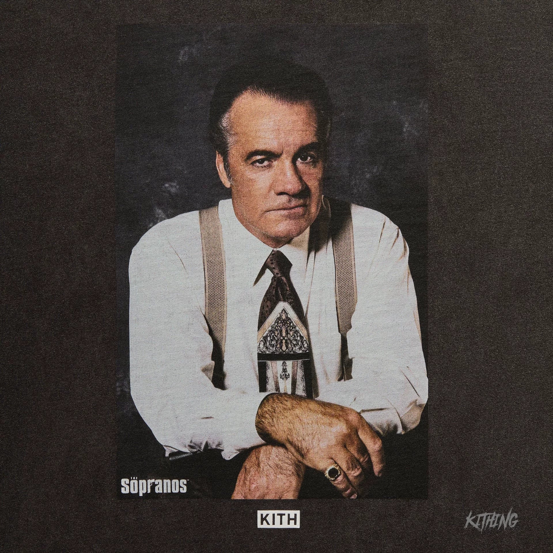 Kith collaborates with Sopranos mafia family for trendy, loose, retro, vintage men's fashion, heavyweight long sleeved T-shirt