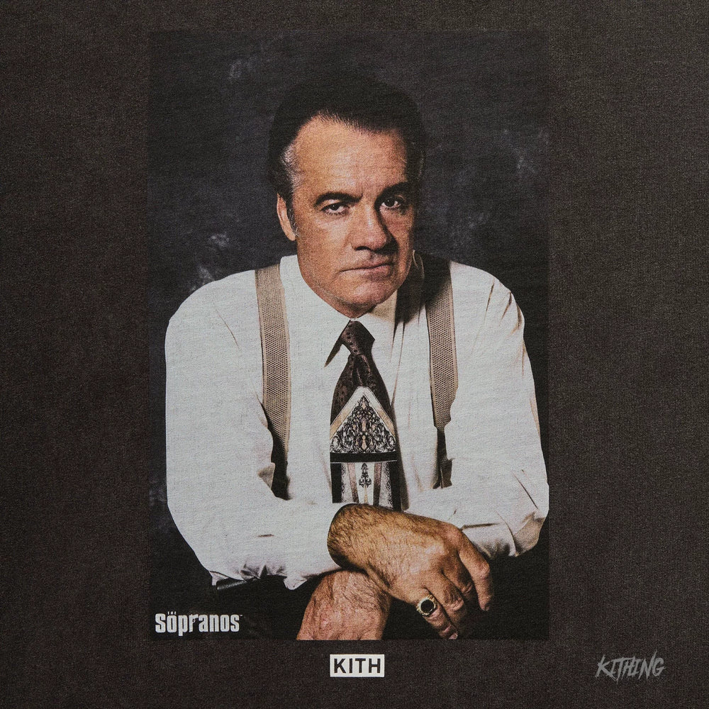 Kith collaborates with Sopranos mafia family for trendy, loose, retro, vintage men's fashion, heavyweight long sleeved T-shirt