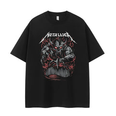 Metallica Vintage Skull T-Shirt Retro Street Loose Fit Cotton Rock Tee