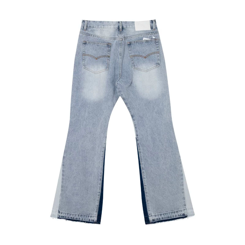 European and American fashion brand Gallery Depot's new splash washed blue micro flared patchwork jeans casual pants