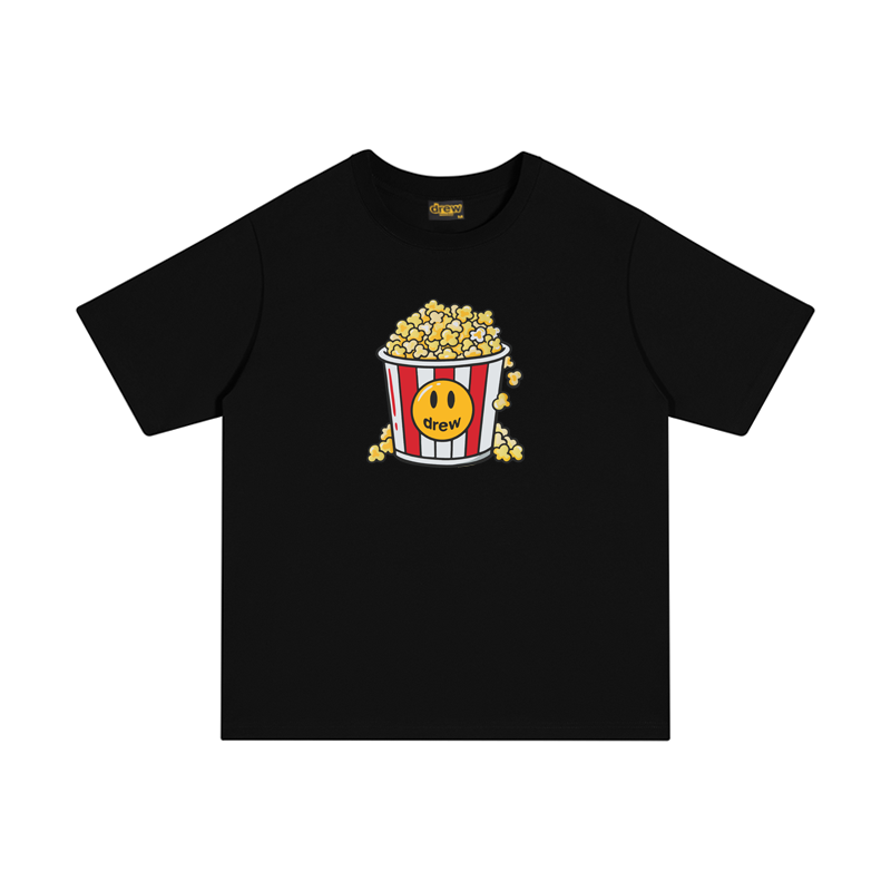 Spot European and American trendy brand Drew smiling popcorn printed short sleeved T-shirt, summer loose casual T-shirt