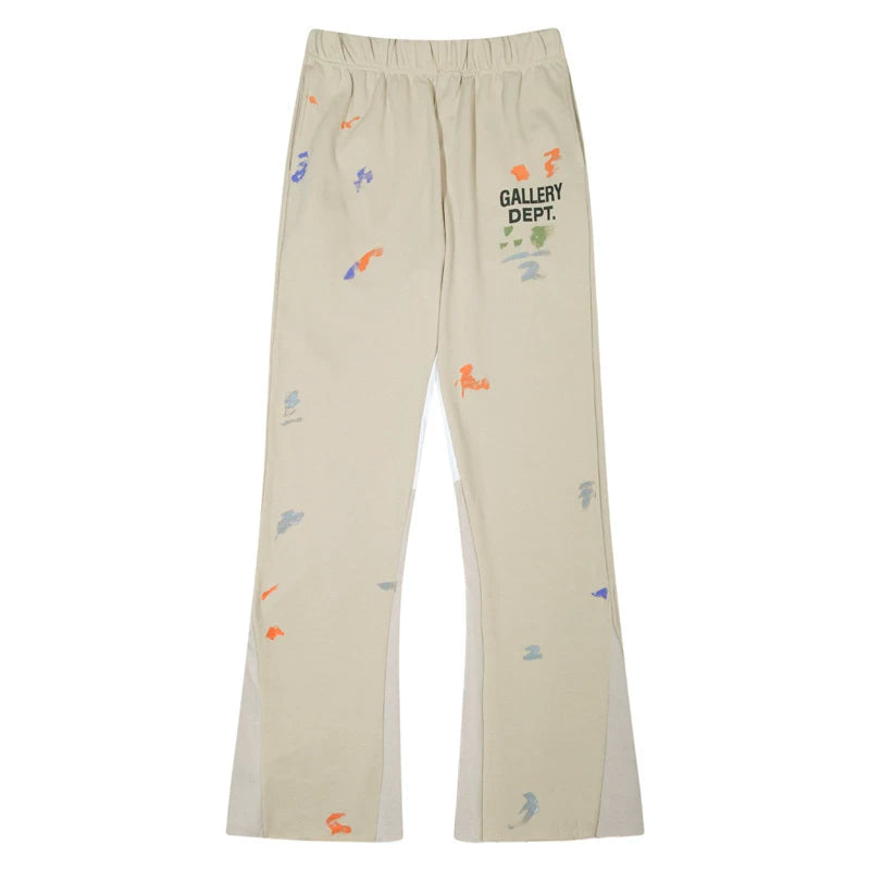 European and American fashion brand Gallery Dep splashed ink splicing micro flared pants with drawstring thin casual pants, high street casual pants