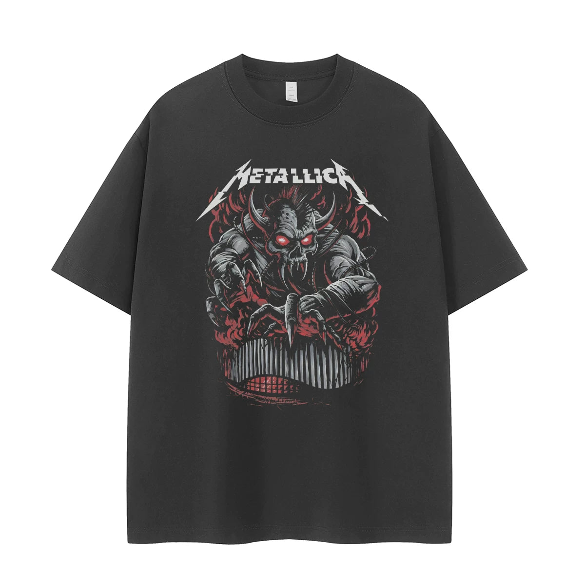 Metallica Vintage Skull T-Shirt Retro Street Loose Fit Cotton Rock Tee