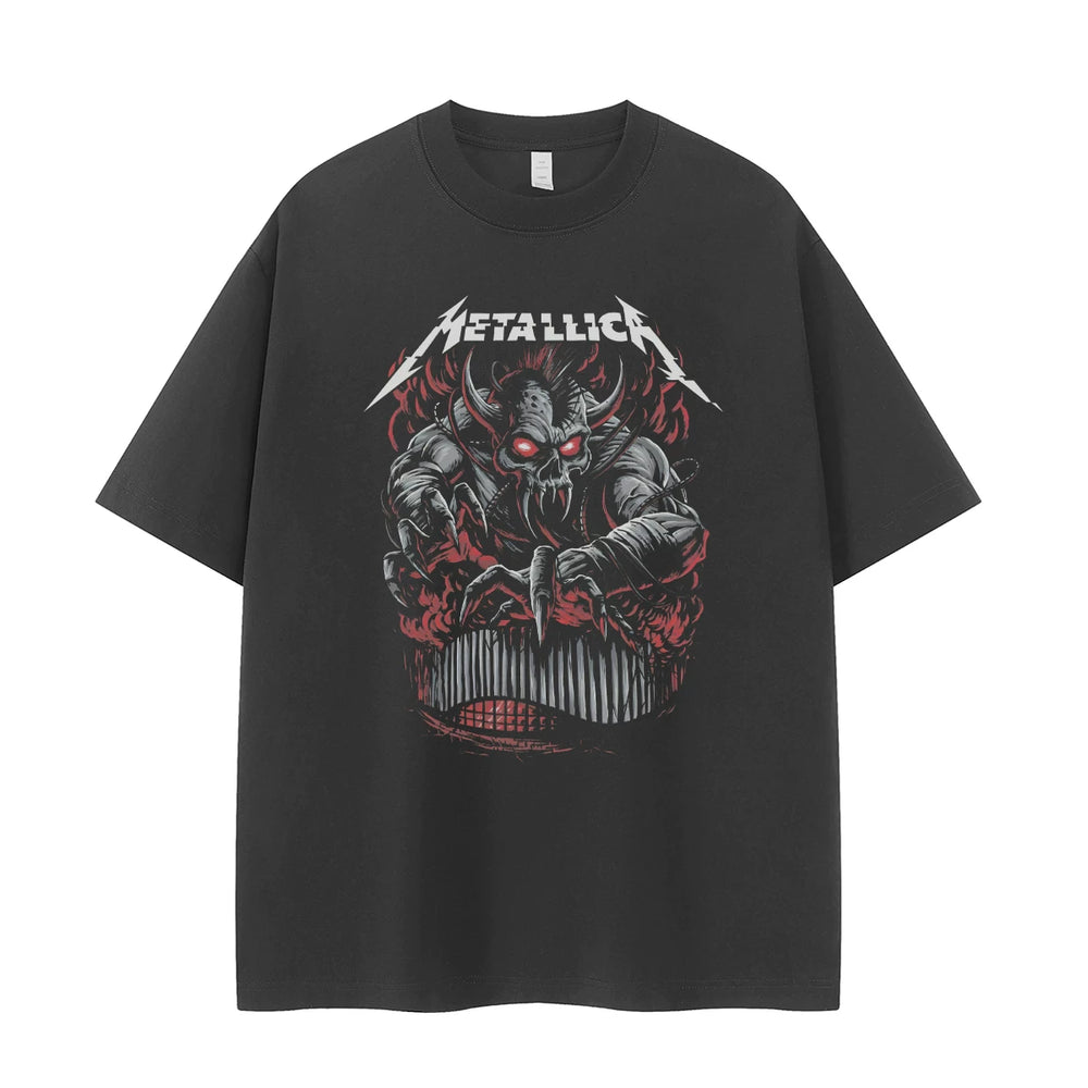Metallica Vintage Skull T-Shirt Retro Street Loose Fit Cotton Rock Tee