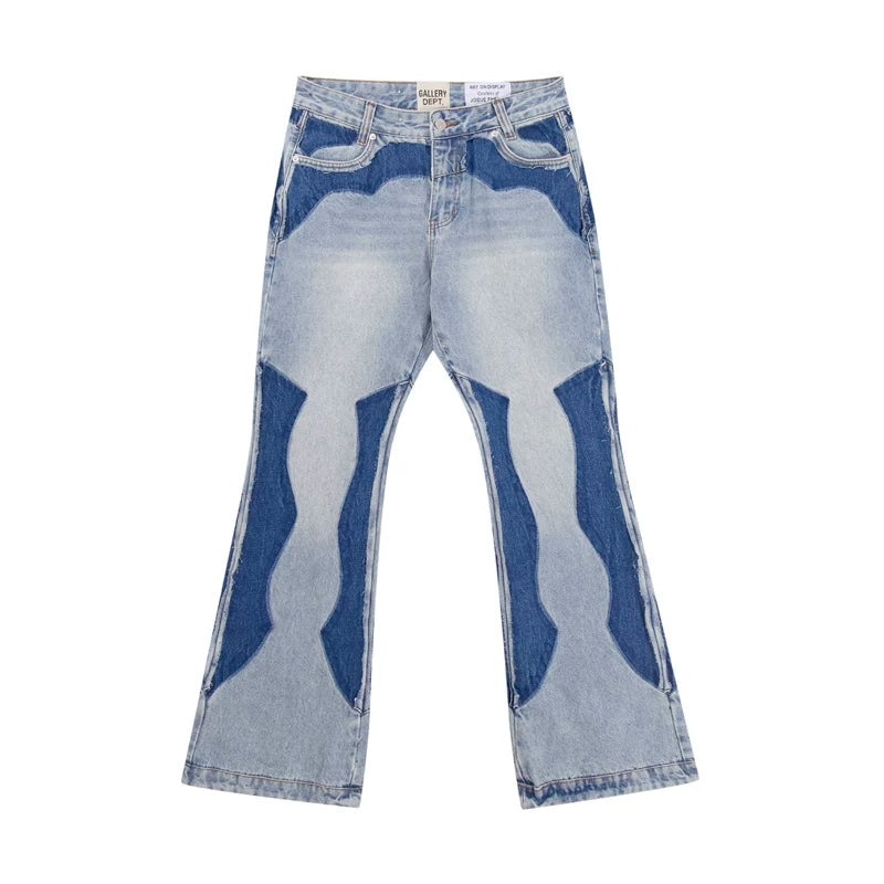 European and American fashion brand Gallery Dep washed blue heavy-duty splicing micro flared jeans retro high street casual pants