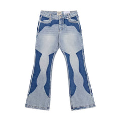 European and American fashion brand Gallery Dep washed blue heavy-duty splicing micro flared jeans retro high street casual pants