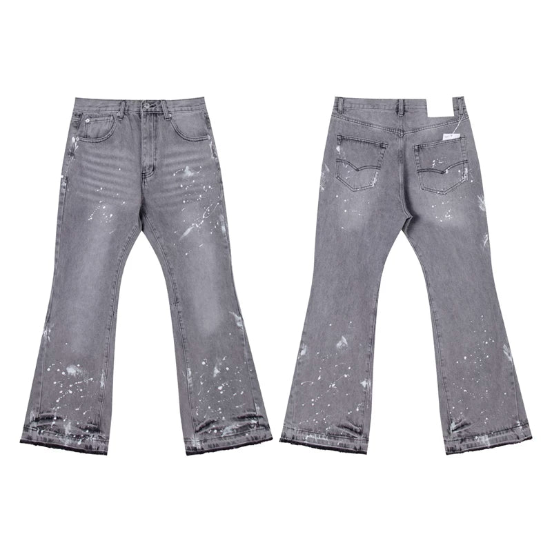 European and American fashion brand Gallery Dept versatile style splashed ink splashed water washed gray micro flared jeans casual pants