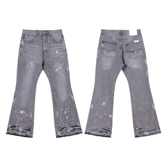 European and American fashion brand Gallery Dept versatile style splashed ink splashed water washed gray micro flared jeans casual pants