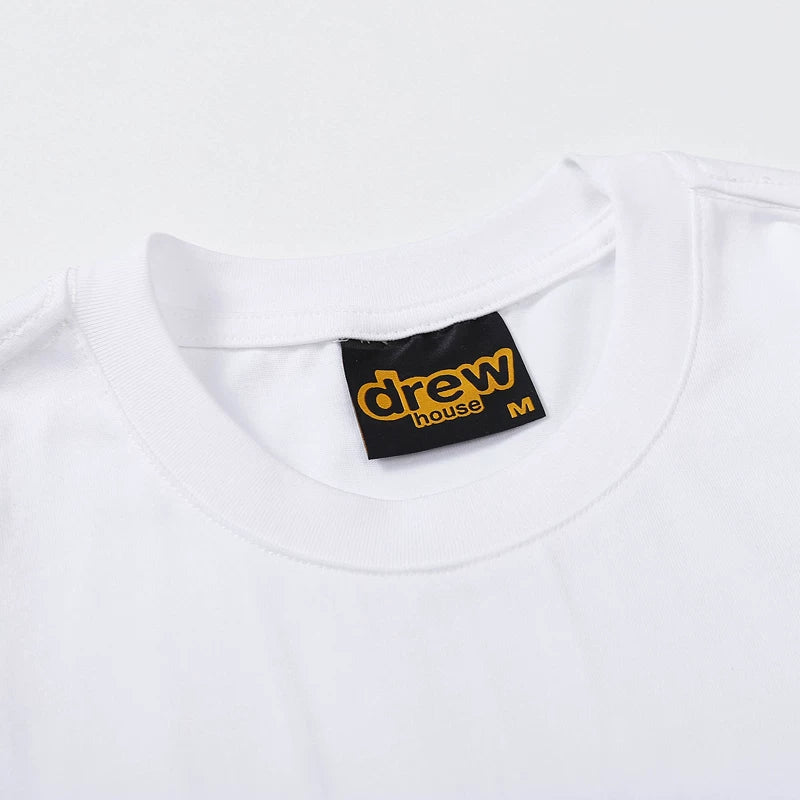European and American fashion brand Drew's new thin line smiling face printed short sleeved T-shirt for both men and women, summer loose cotton top