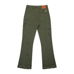 European and American fashion brand Gallery Dep splashed ink washed military green splicing micro flared jeans versatile casual pants