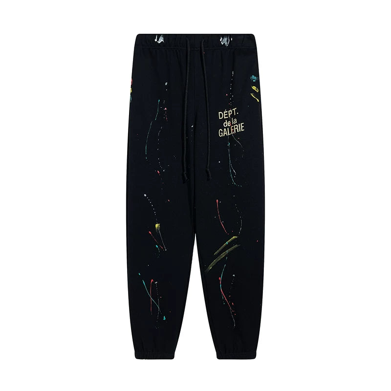 GALLERY Fashion DEPT Vintage Letter LOGO Printed Graffiti Hand drawn Ink Splashed Cotton Hoop Legged Pants