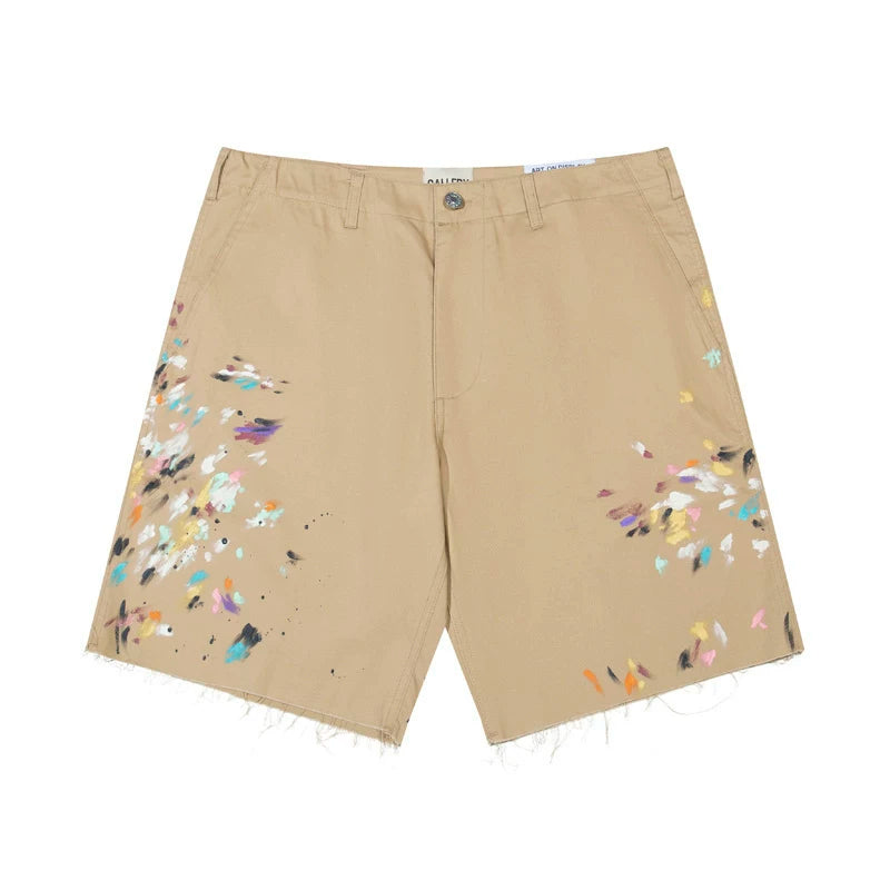 European and American fashion brand Gallery Dep hand-painted splashed ink khaki knife cut work pants American high street casual shorts