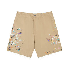 European and American fashion brand Gallery Dep hand-painted splashed ink khaki knife cut work pants American high street casual shorts