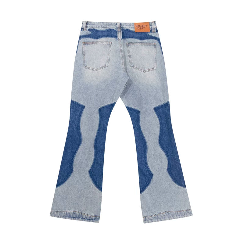 European and American fashion brand Gallery Dep washed blue heavy-duty splicing micro flared jeans retro high street casual pants