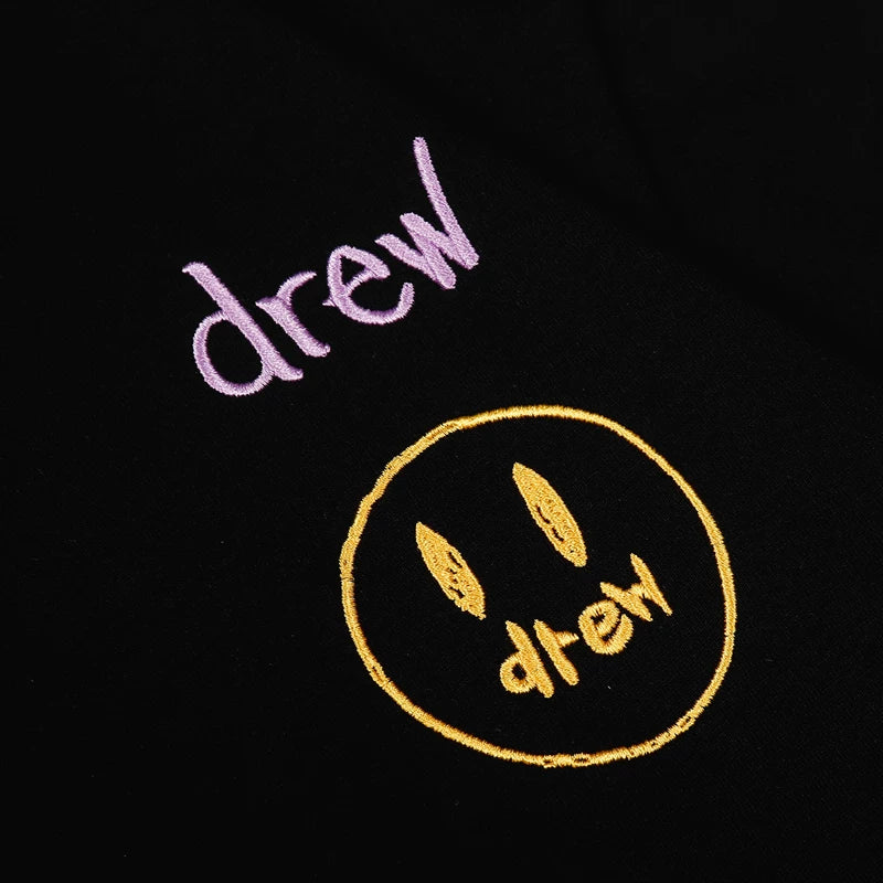 European and American fashion brand Drew's new embroidered smiling face printed short sleeved T-shirt for men and women in summer, versatile loose top for couples