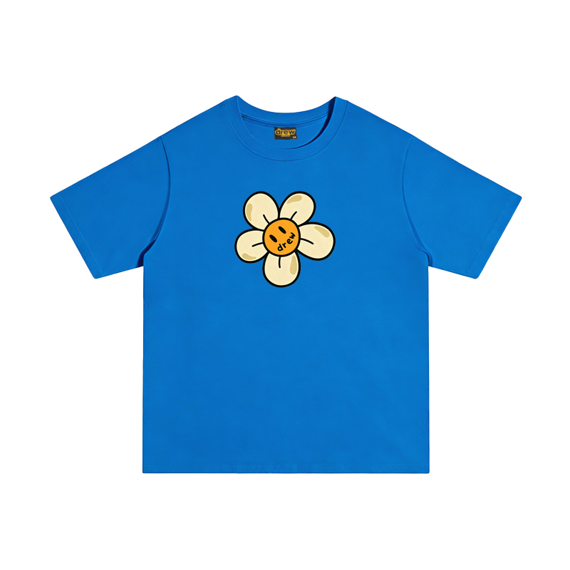 Spot European and American trendy brand Drew smiling sunflower print short sleeved T-shirt, summer loose casual T-shirt