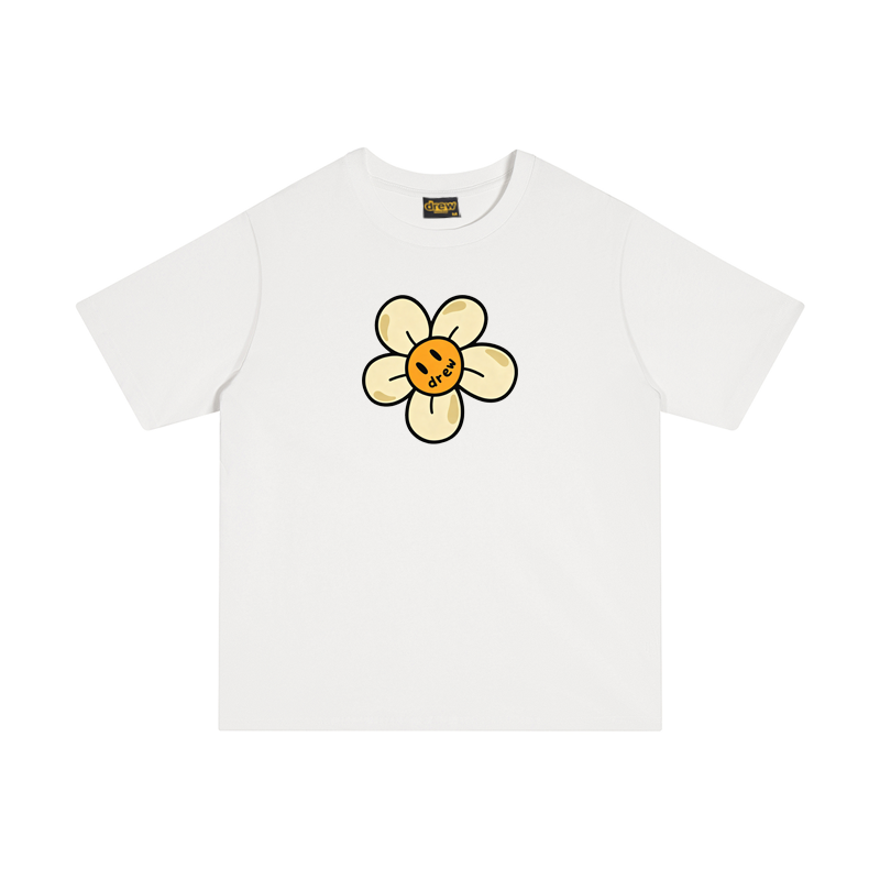 Spot European and American trendy brand Drew smiling sunflower print short sleeved T-shirt, summer loose casual T-shirt