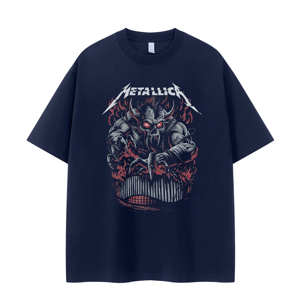 Metallica Vintage Skull T-Shirt Retro Street Loose Fit Cotton Rock Tee