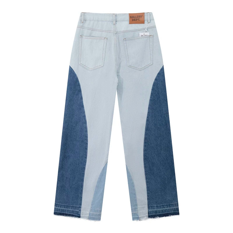 European and American fashion brand Gallery Dep elliptical splicing washed blue splicing straight leg wide leg jeans casual pants