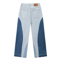 European and American fashion brand Gallery Dep elliptical splicing washed blue splicing straight leg wide leg jeans casual pants