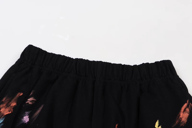 Gallery Trendy Dept hand-painted ink splattered vintage letter logo slogan shorts pure cotton casual pants five quarter pants