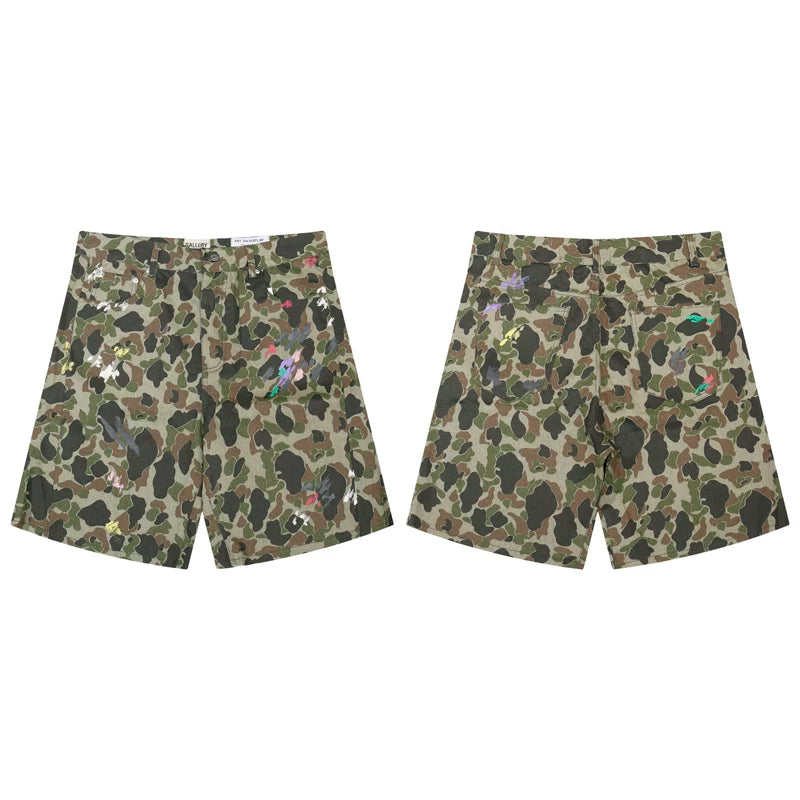 European and American fashion brand Gallery Dep hand-painted splashed ink washed work pants camouflage shorts loose casual five quarter pants