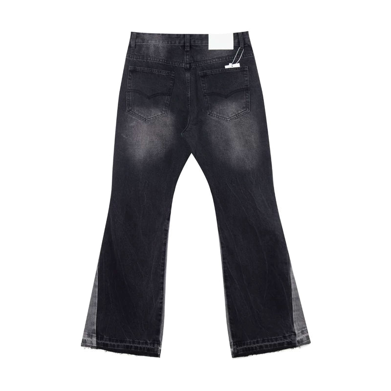 European and American fashion brand Gallery Depot versatile style splash washed black micro flared patchwork jeans casual pants