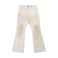 European and American fashion brand Gallery Dep dirty, wind, mud, dyed, used, washed, off white, spliced, slightly flared denim pants