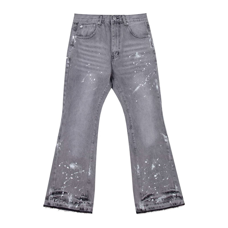 European and American fashion brand Gallery Dept versatile style splashed ink splashed water washed gray micro flared jeans casual pants