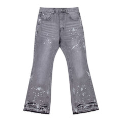 European and American fashion brand Gallery Dept versatile style splashed ink splashed water washed gray micro flared jeans casual pants