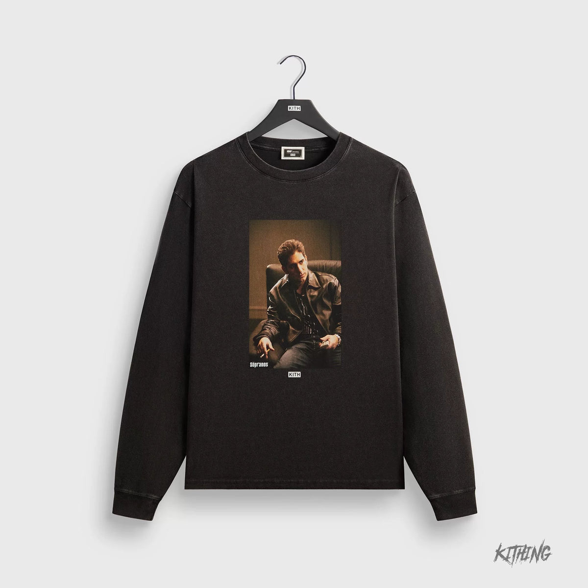 Kith collaborates with Sopranos mafia family for trendy, loose, retro, vintage men's fashion, heavyweight long sleeved T-shirt