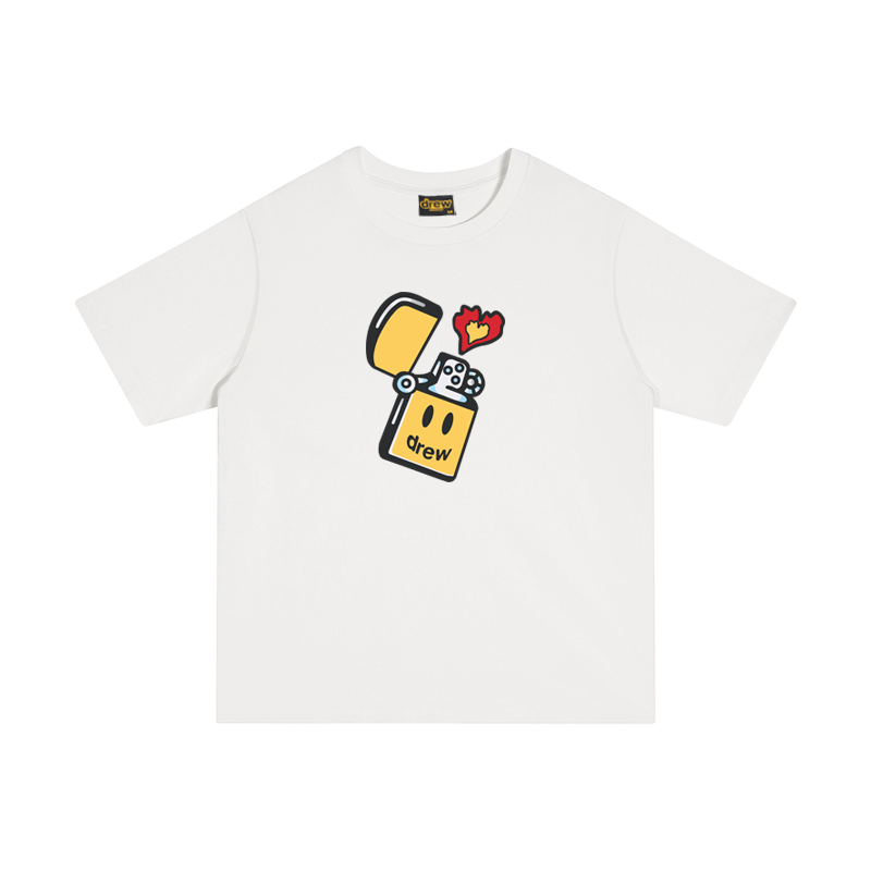 Spot European and American trendy brand Drew smiley face lighter printed short sleeved T-shirt, summer loose casual T-shirt