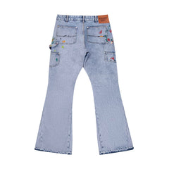 European and American fashion brand Gallery Dep ink splatter patch splicing cloth washed blue splicing micro pull denim pants