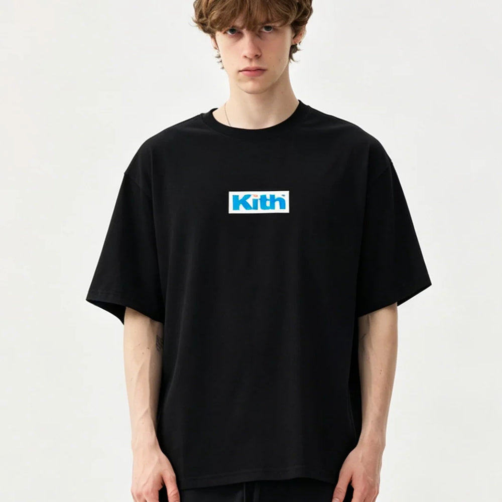 KITH BOX LOGO printed short sleeved trendy men's round neck pullover T-shirt for couples, loose and versatile base shirt for women
