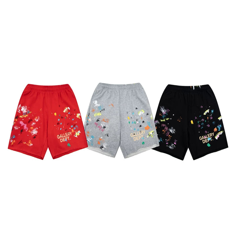 Gallery American fashion brand Dept new hand-painted splashed ink letter casual pants men's and women's loose shorts five quarter pants