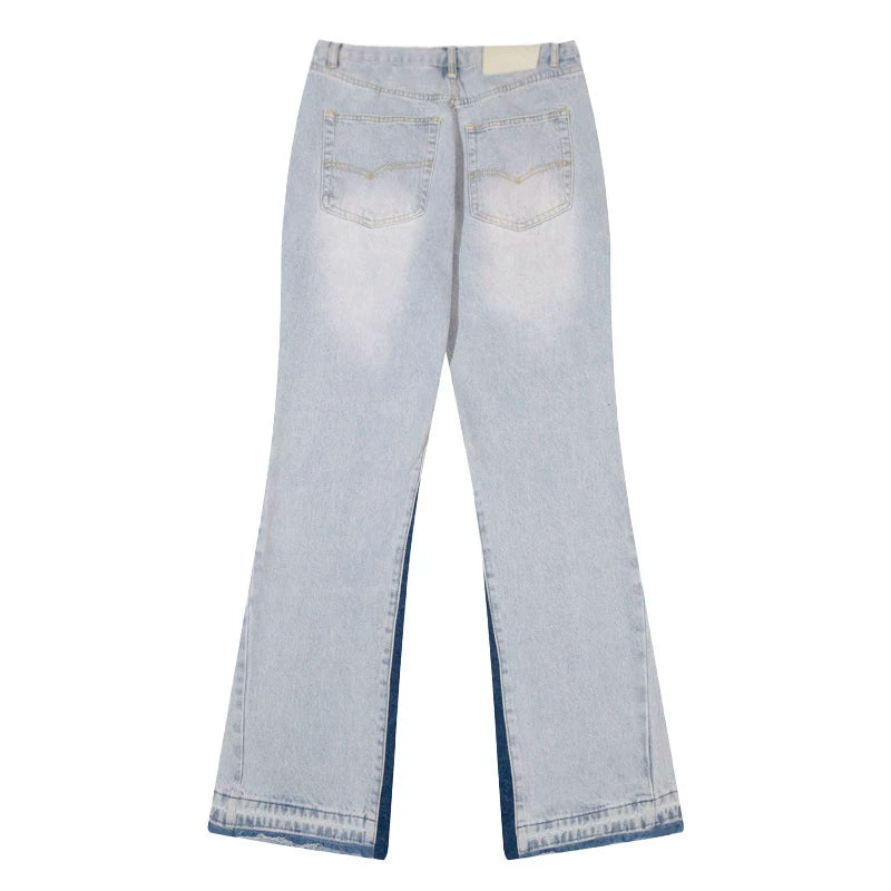 European and American fashion brand Gallery Dep vintage washed micro flared light blue patchwork jeans versatile casual pants