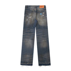 European and American fashion brand Gallery Dep retro splashed ink ripped embroidery washed water small straight tube leg tied casual jeans