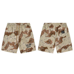 Gallery Trendy Dept Desert Camo Letter Logo Printed Shorts Cotton Casual Pants Loose Quarter Pants