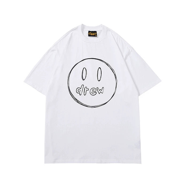 European and American fashion brand Drew's new thin line smiling face printed short sleeved T-shirt for both men and women, summer loose cotton top