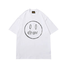 European and American fashion brand Drew's new thin line smiling face printed short sleeved T-shirt for both men and women, summer loose cotton top